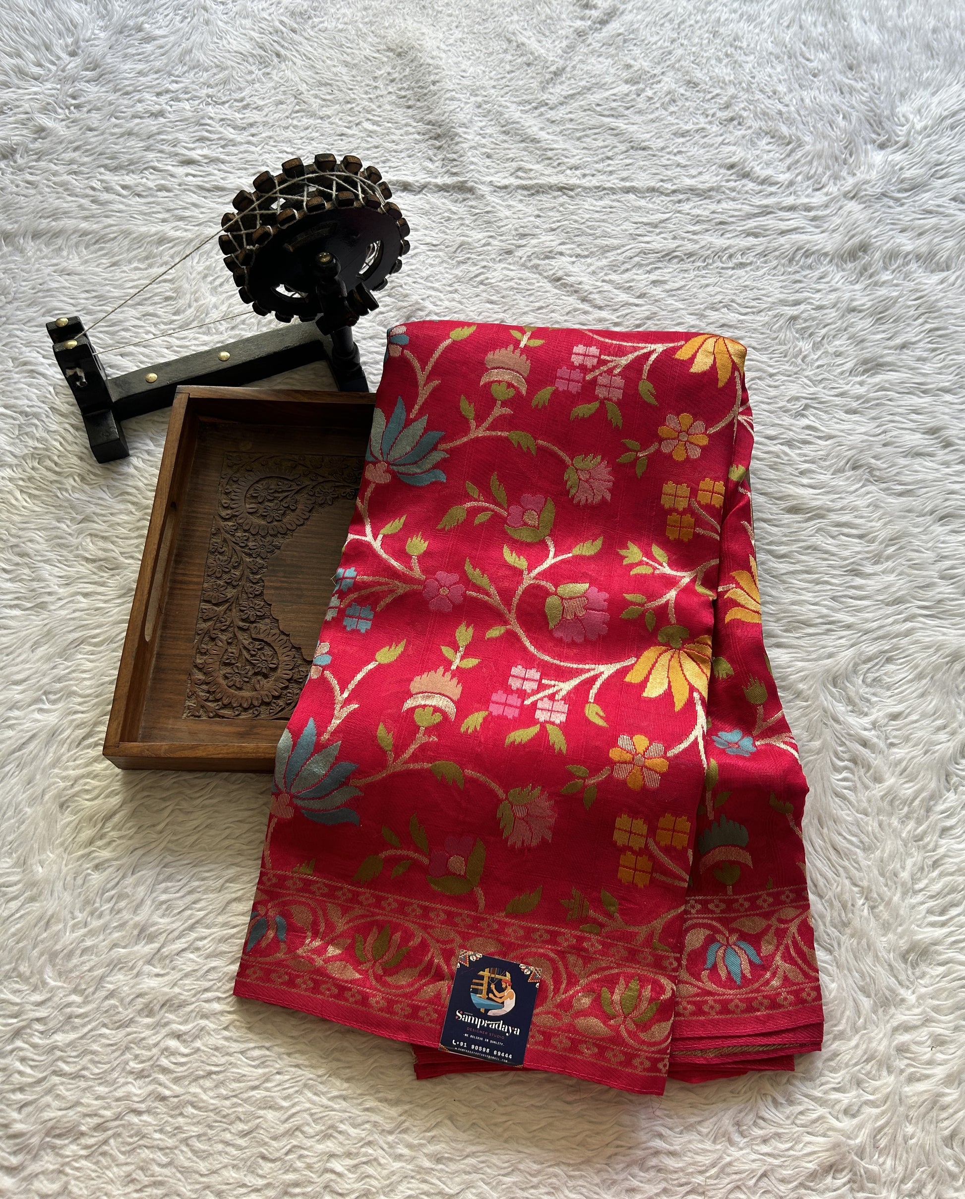 Banarasi Tussar Georgette Saree Hot Pink Colored Complemented with a Minakari border. - Sampradaya Designer Studio