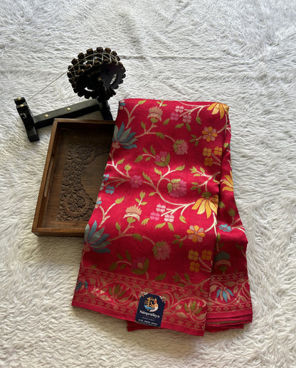 Banarasi Tussar Georgette Saree Hot Pink Colored Complemented with a Minakari border. - Sampradaya Designer Studio
