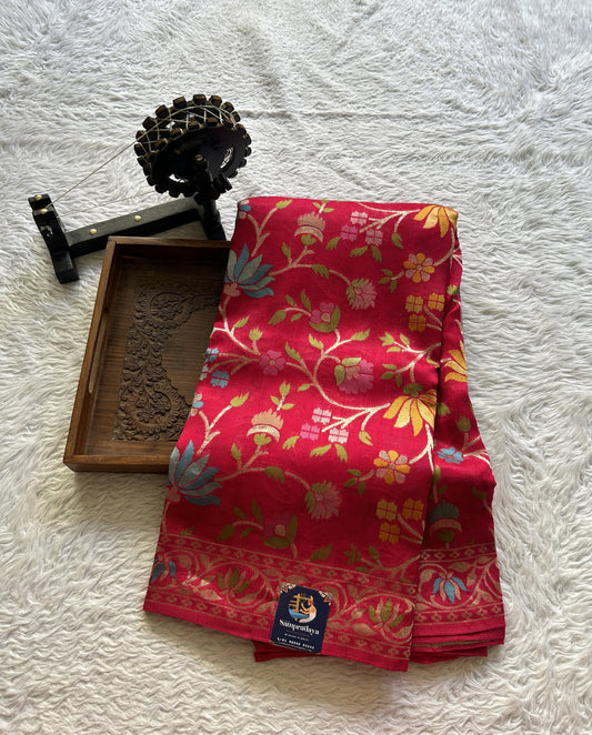 Banarasi Tussar Georgette Saree Hot Pink Colored Complemented with a Minakari border. - Sampradaya Designer Studio