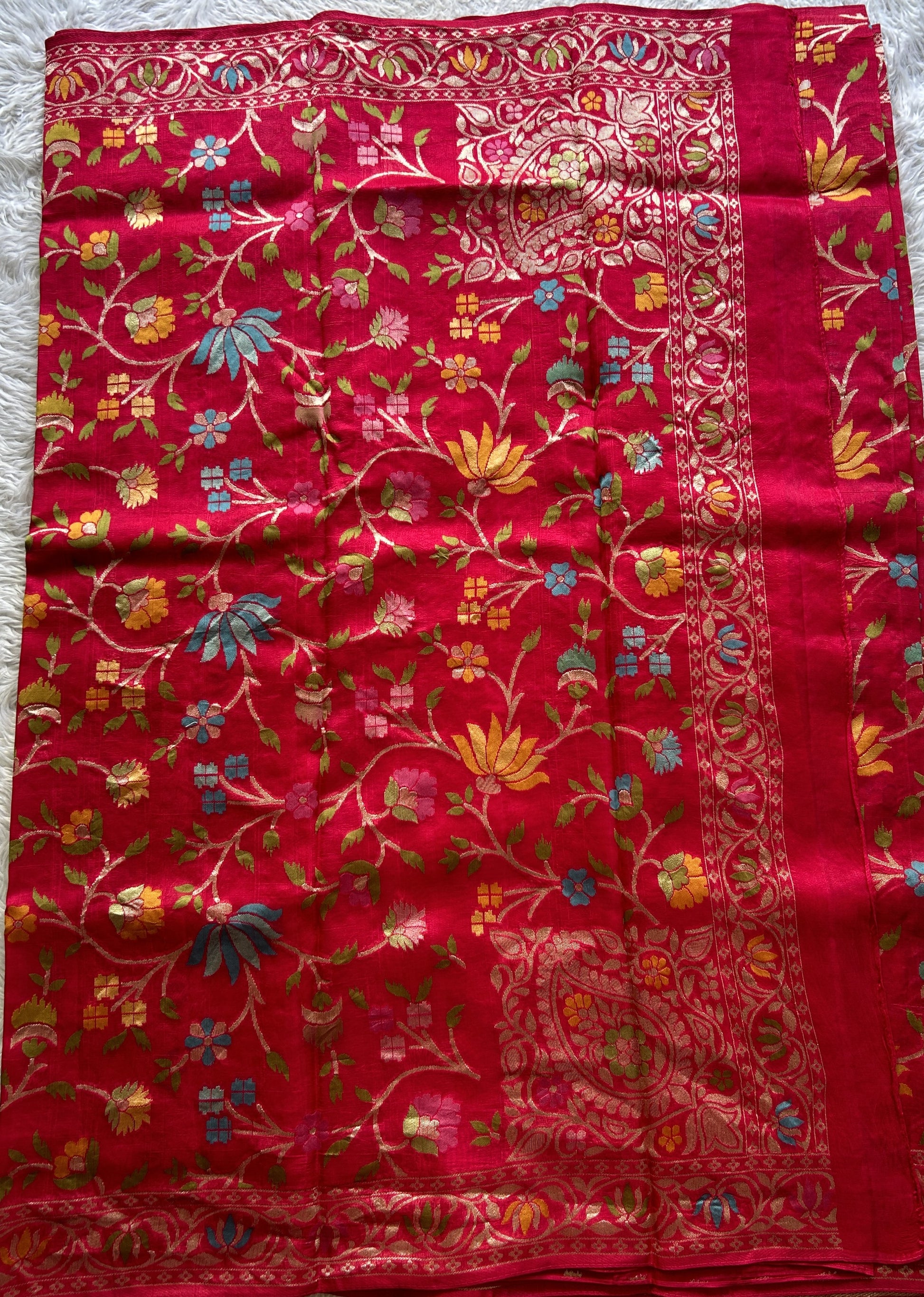 Banarasi Tussar Georgette Saree Hot Pink Colored Complemented with a Minakari border. - Sampradaya Designer Studio