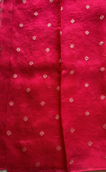 Banarasi Tussar Georgette Saree Hot Pink Colored Complemented with a Minakari border. - Sampradaya Designer Studio