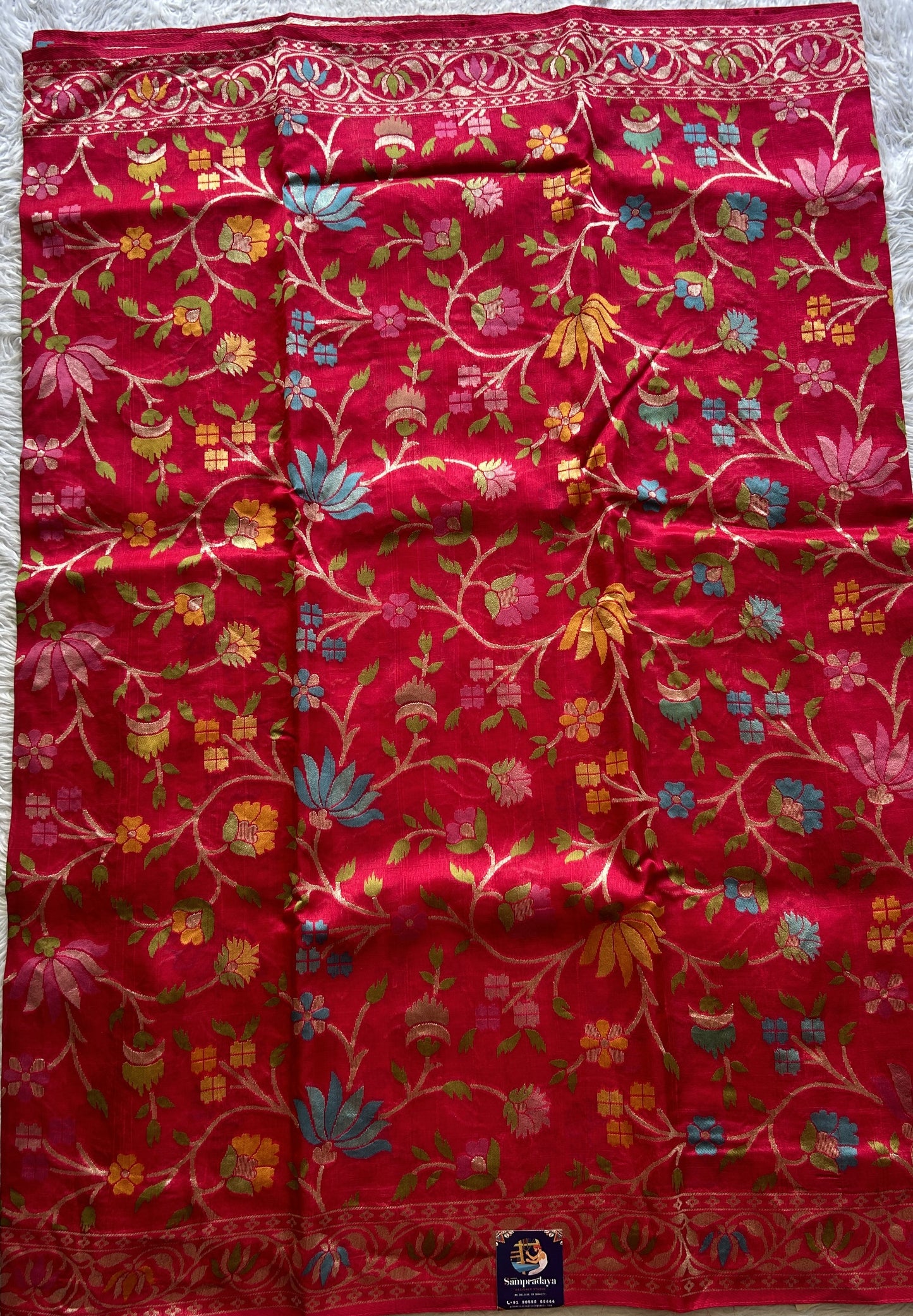 Banarasi Tussar Georgette Saree Hot Pink Colored Complemented with a Minakari border. - Sampradaya Designer Studio