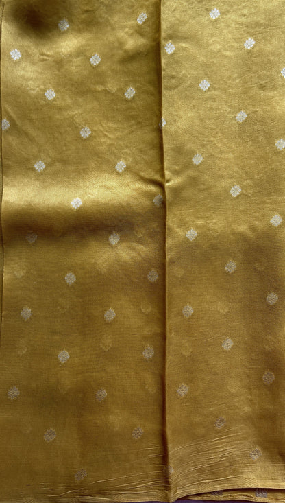 Banarasi Tussar Georgette Saree Mustard Colored Complemented with a Minakari border. - Sampradaya Designer Studio