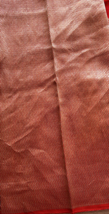 Banarasi Tussar Georgette Saree Red Colored Complemented with a Minakari border. - Sampradaya Designer Studio