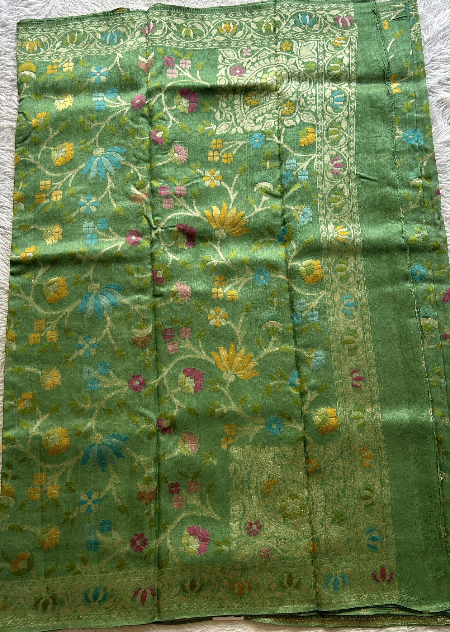 Banarasi Tussar Georgette Saree Sea Green Colored Complemented with a Minakari border. - Sampradaya Designer Studio