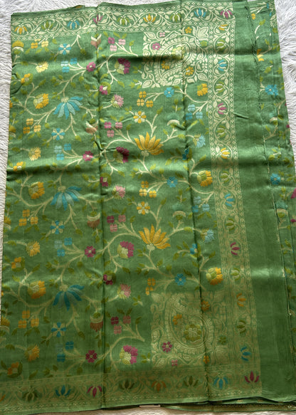 Banarasi Tussar Georgette Saree Sea Green Colored Complemented with a Minakari border. - Sampradaya Designer Studio