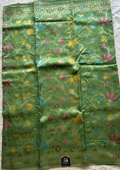 Banarasi Tussar Georgette Saree Sea Green Colored Complemented with a Minakari border. - Sampradaya Designer Studio