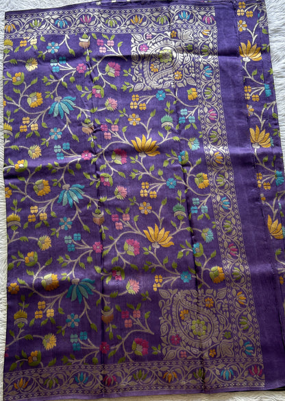Banarasi Tussar Georgette Saree Deep Lilac Colored Complemented with a Minakari border. - Sampradaya Designer Studio