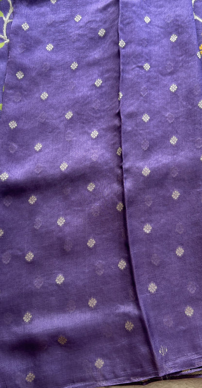 Banarasi Tussar Georgette Saree Deep Lilac Colored Complemented with a Minakari border. - Sampradaya Designer Studio