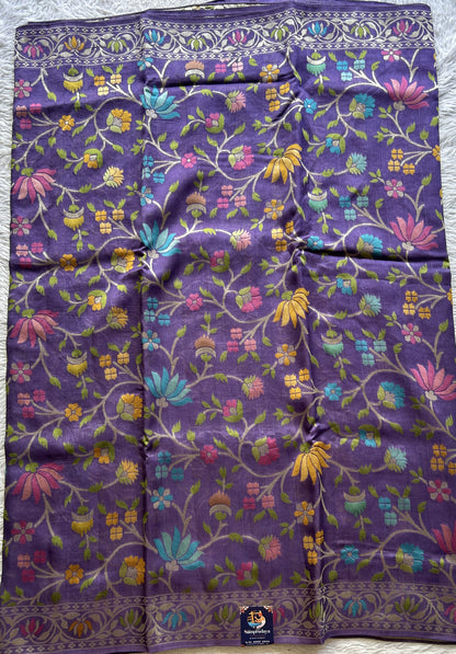Banarasi Tussar Georgette Saree Deep Lilac Colored Complemented with a Minakari border. - Sampradaya Designer Studio