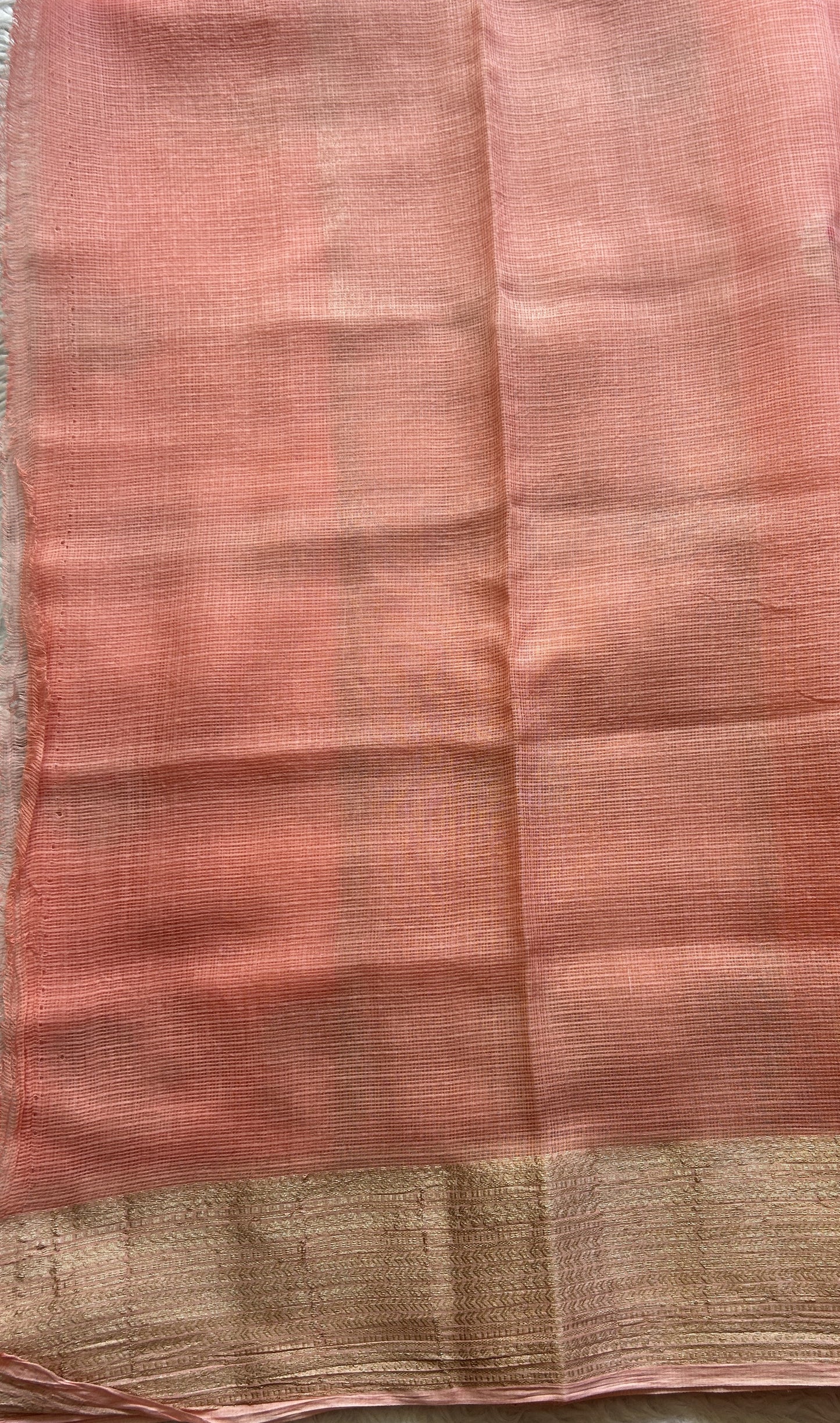 Silk kota Saree Peach colored Complemented with a Zari Border. - Sampradaya Designer Studio