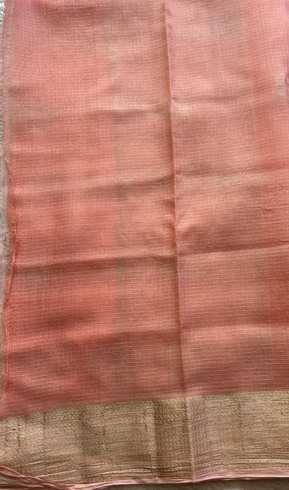 Silk kota Saree Peach colored Complemented with a Zari Border. - Sampradaya Designer Studio