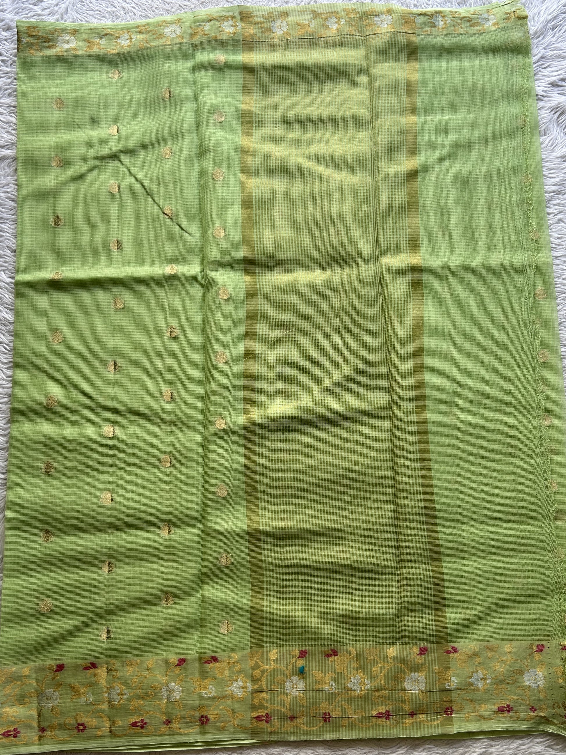 Silk kota Saree Apple Green colored Complemented with a Zari Border. - Sampradaya Designer Studio