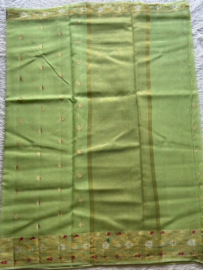 Silk kota Saree Apple Green colored Complemented with a Zari Border. - Sampradaya Designer Studio