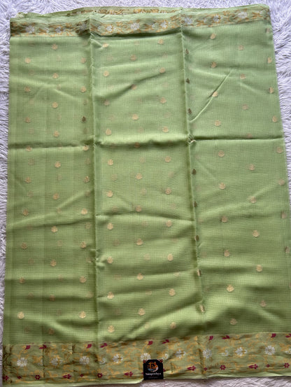 Silk kota Saree Apple Green colored Complemented with a Zari Border. - Sampradaya Designer Studio