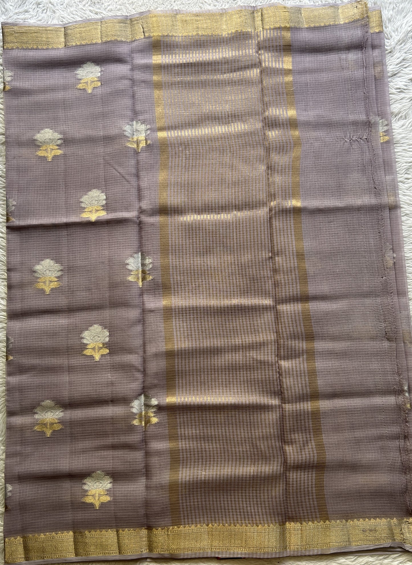 Silk kota Saree Pale Lavender colored Complemented with a Zari Border. - Sampradaya Designer Studio
