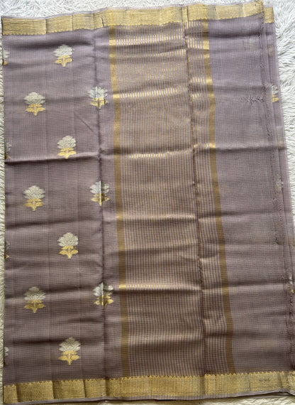 Silk kota Saree Pale Lavender colored Complemented with a Zari Border. - Sampradaya Designer Studio