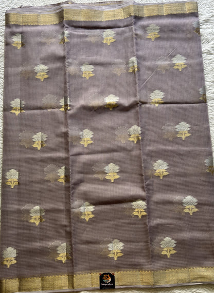 Silk kota Saree Pale Lavender colored Complemented with a Zari Border. - Sampradaya Designer Studio