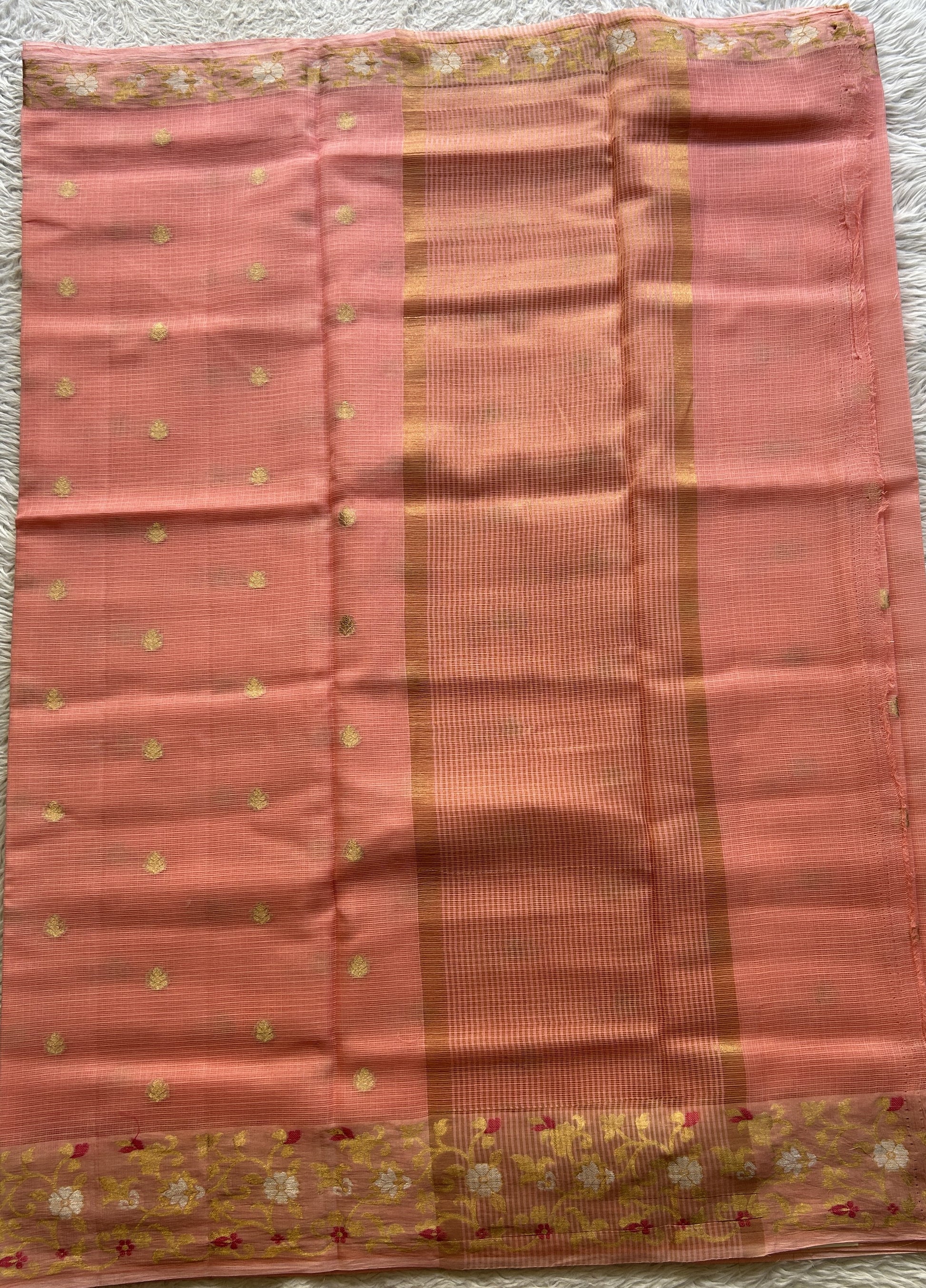 Silk kota Saree Light Peach colored Complemented with a Zari Border. - Sampradaya Designer Studio