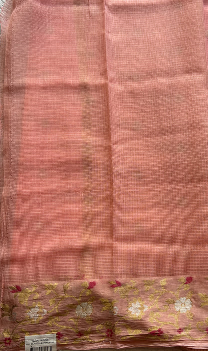 Silk kota Saree Light Peach colored Complemented with a Zari Border. - Sampradaya Designer Studio