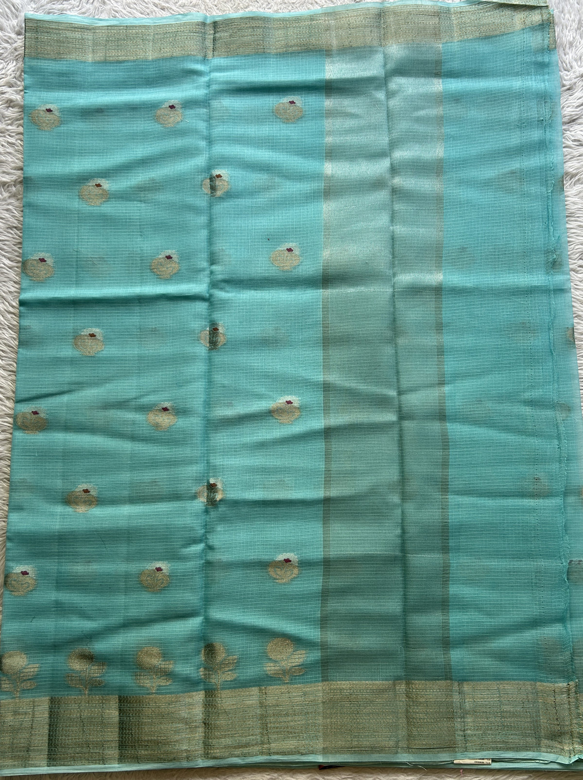 Silk kota Saree Light Sky Blue colored Complemented with a Zari Border. - Sampradaya Designer Studio