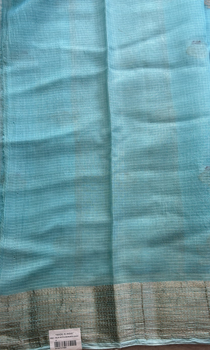 Silk kota Saree Light Sky Blue colored Complemented with a Zari Border. - Sampradaya Designer Studio