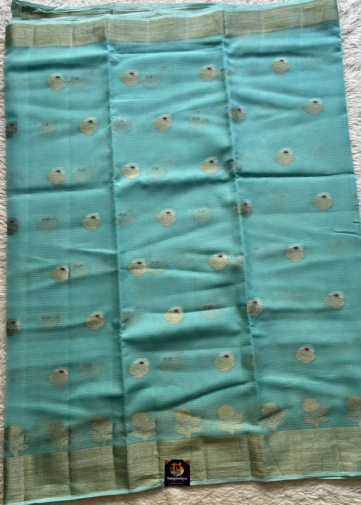 Silk kota Saree Light Sky Blue colored Complemented with a Zari Border. - Sampradaya Designer Studio