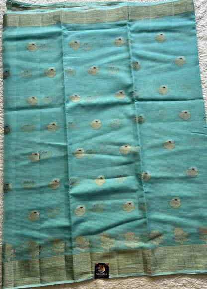 Silk kota Saree Light Sky Blue colored Complemented with a Zari Border. - Sampradaya Designer Studio