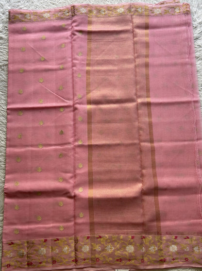 Silk kota Saree Light Baby Pink colored Complemented with a Zari Border. - Sampradaya Designer Studio