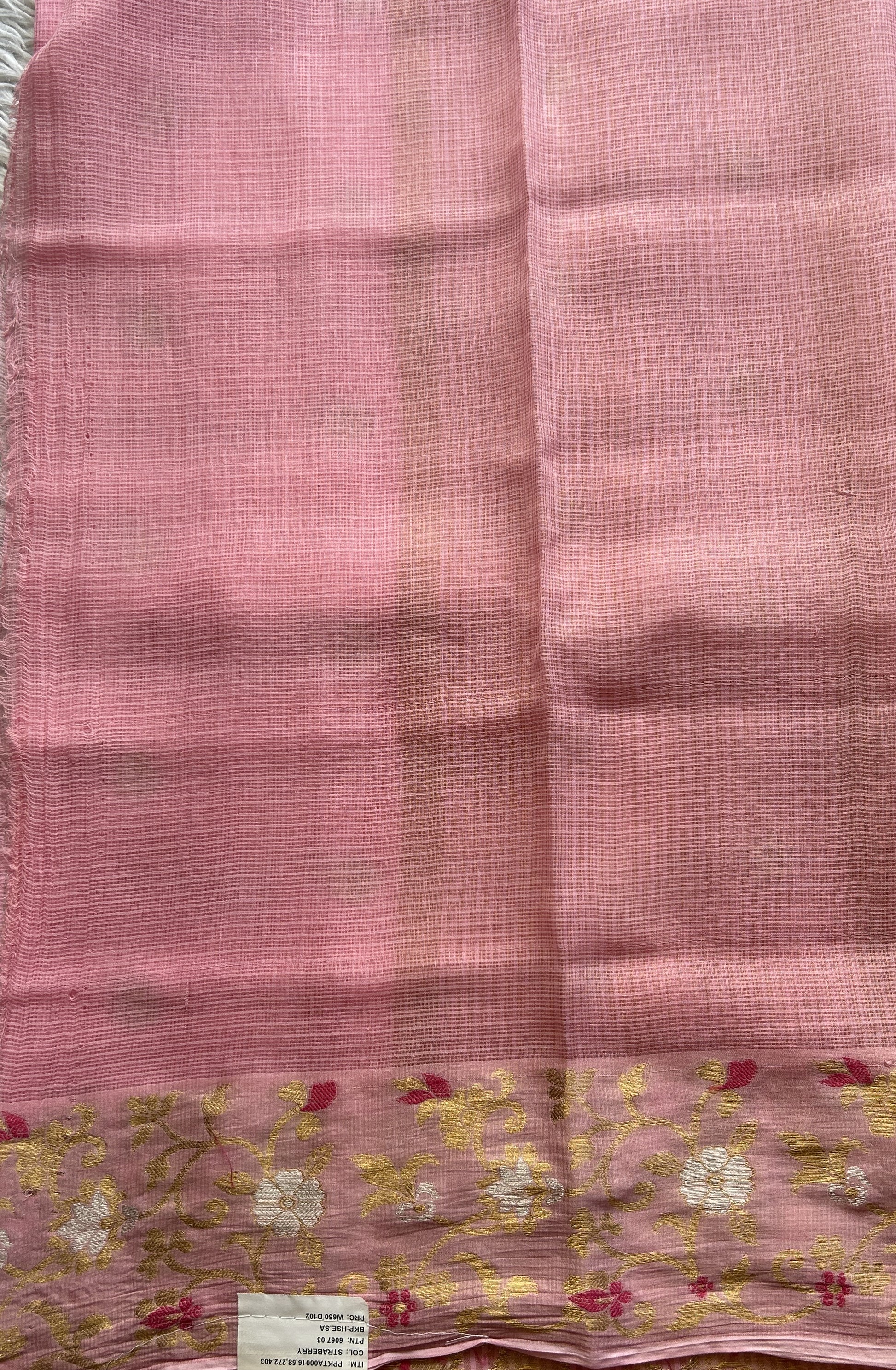 Silk kota Saree Light Baby Pink colored Complemented with a Zari Border. - Sampradaya Designer Studio