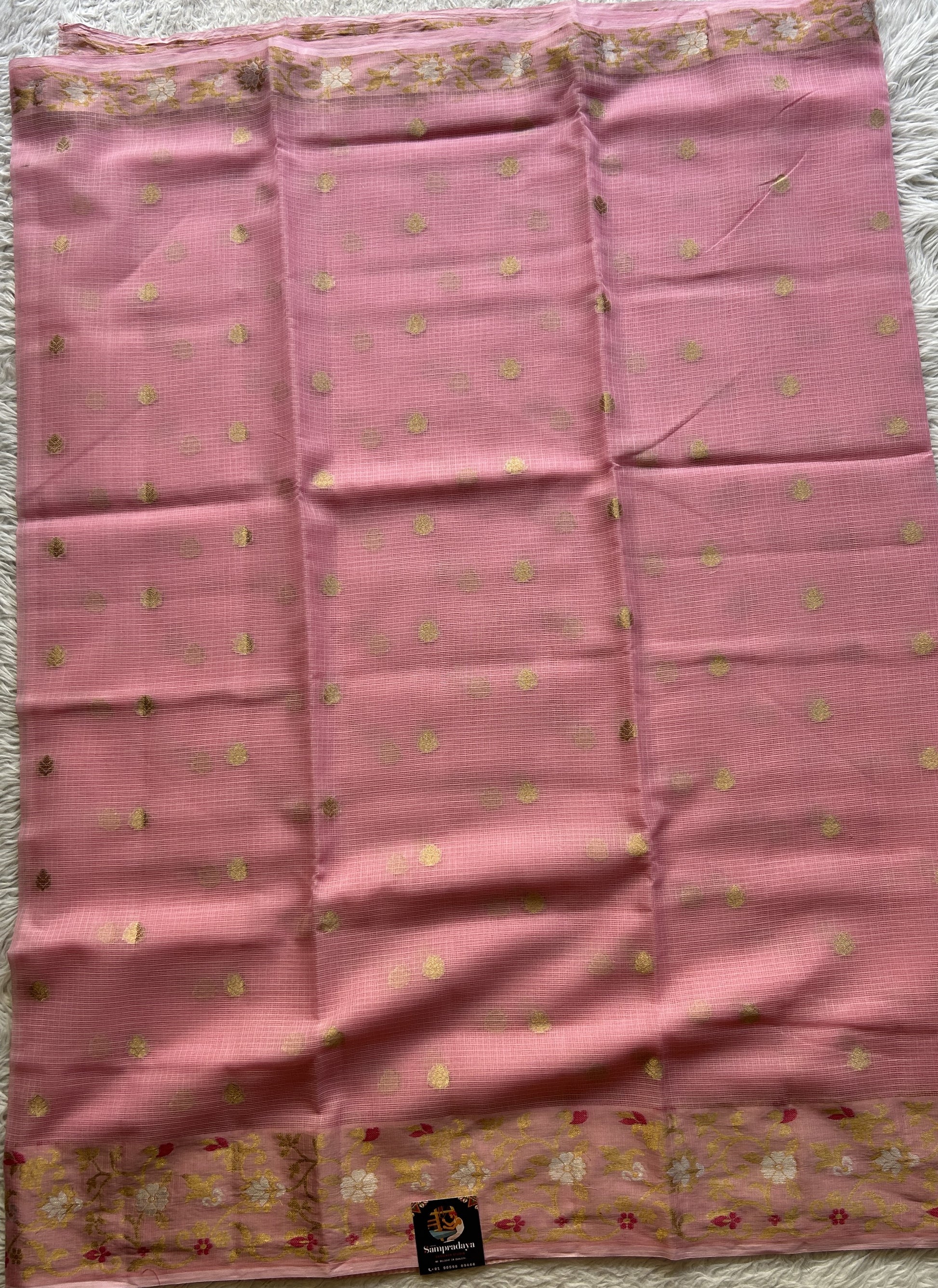 Silk kota Saree Light Baby Pink colored Complemented with a Zari Border. - Sampradaya Designer Studio