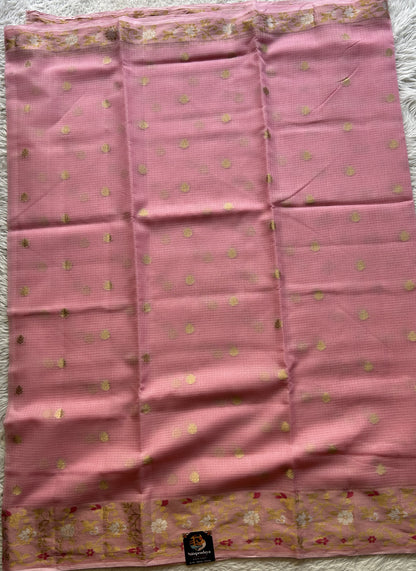 Silk kota Saree Light Baby Pink colored Complemented with a Zari Border. - Sampradaya Designer Studio