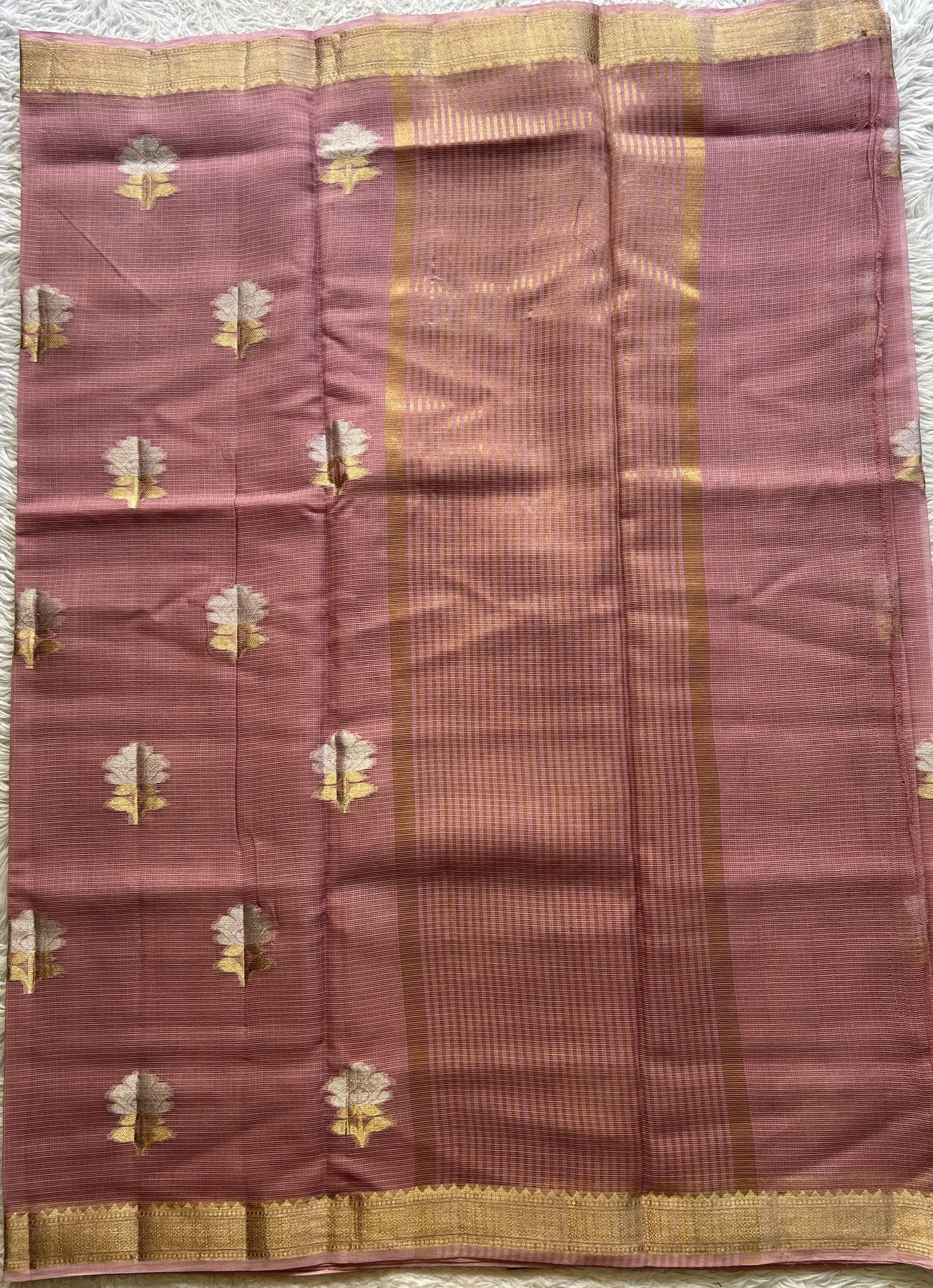 Silk kota Saree Onion Pink colored Complemented with a Zari Border. - Sampradaya Designer Studio