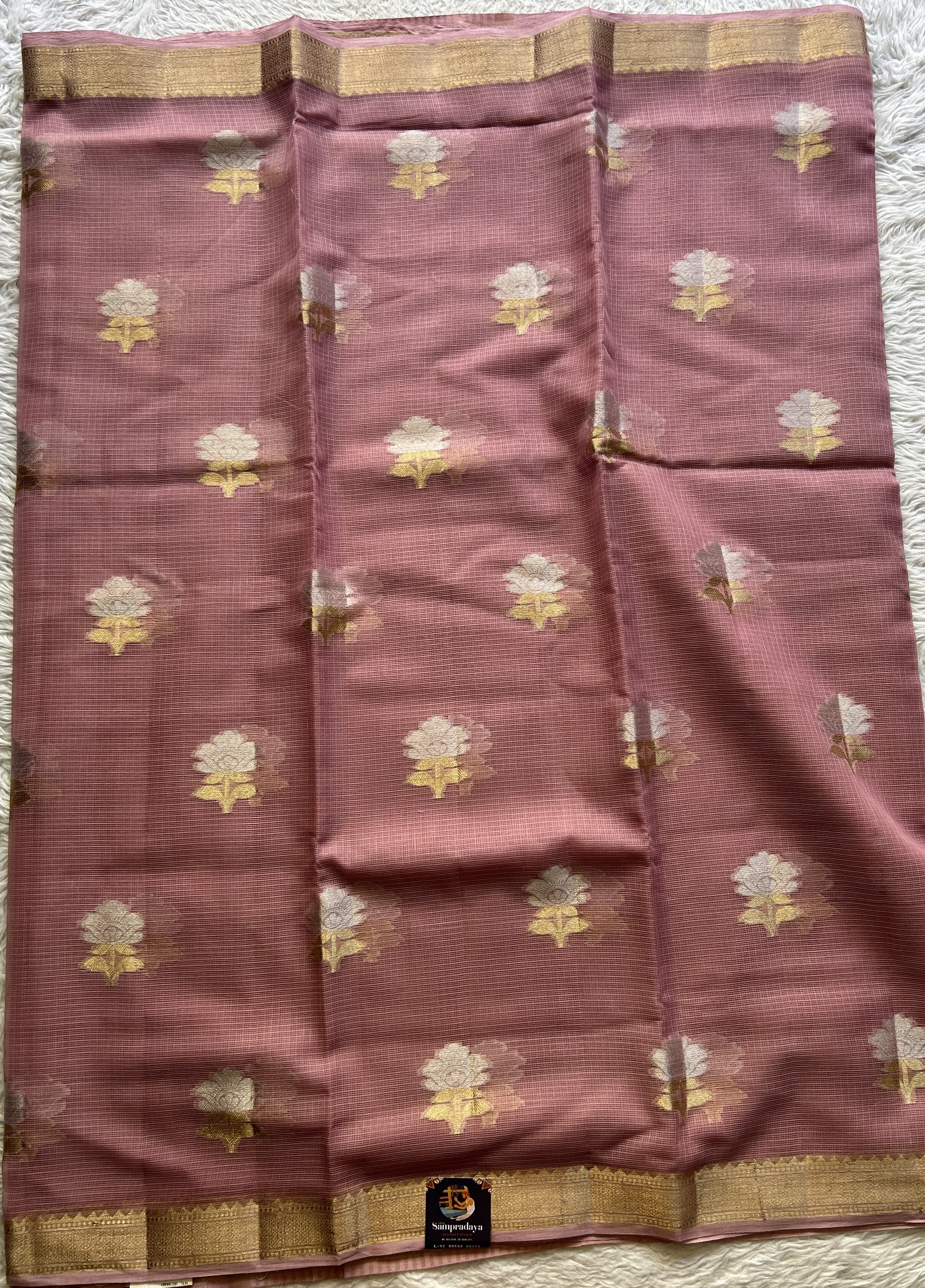 Silk kota Saree Onion Pink colored Complemented with a Zari Border. - Sampradaya Designer Studio