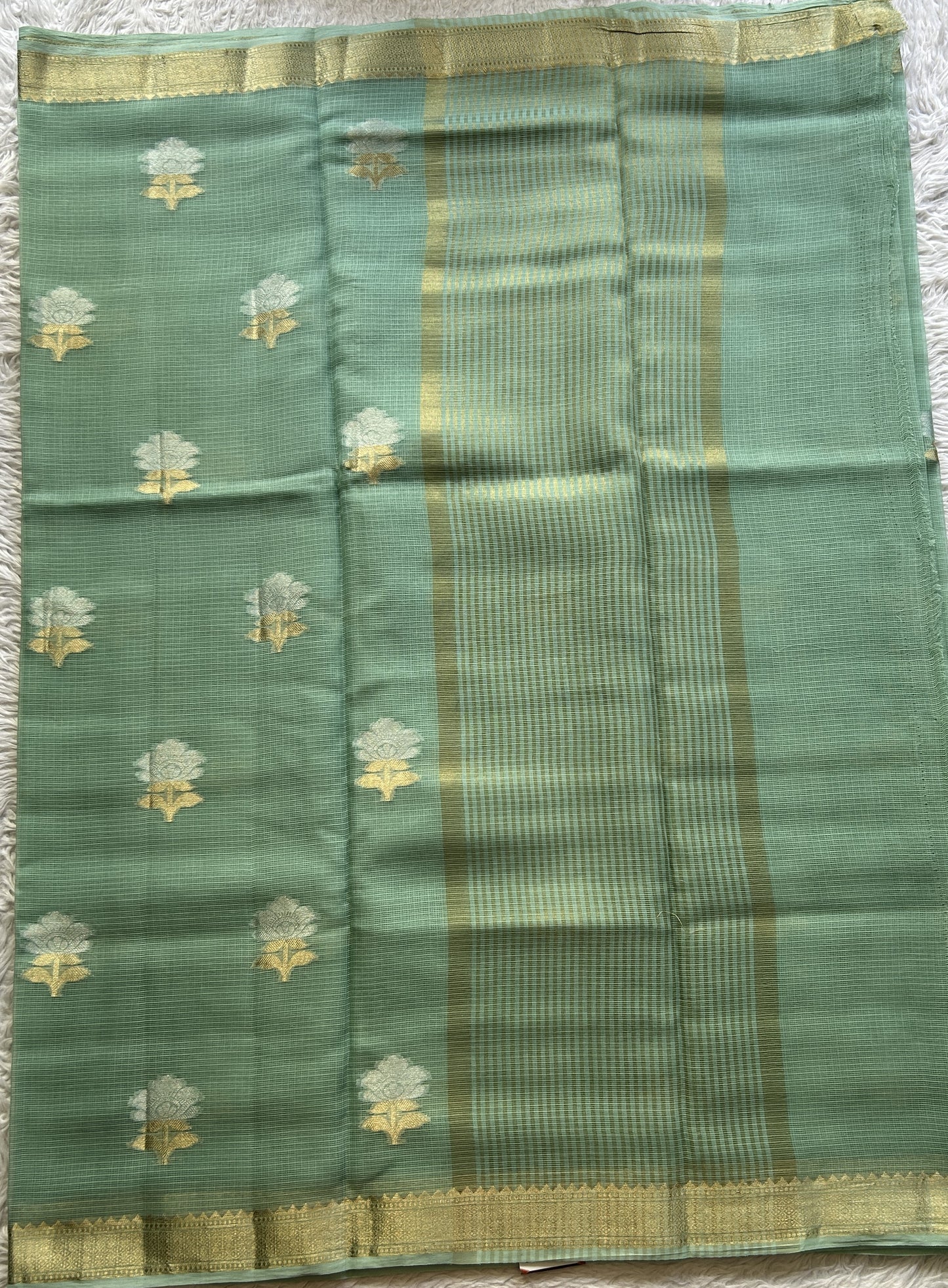 Silk kota Saree Light Sea Green colored Complemented with a Zari Border. - Sampradaya Designer Studio