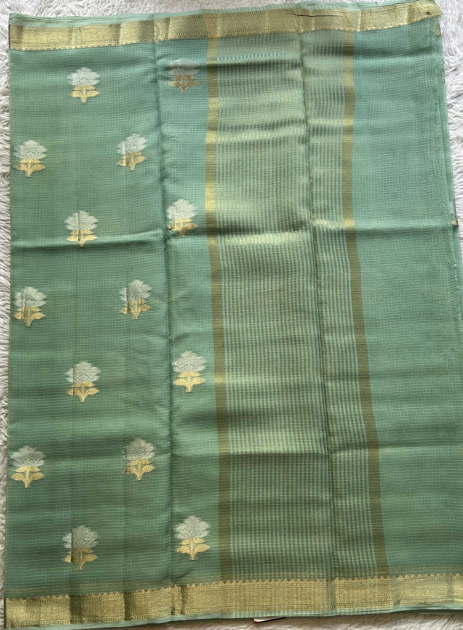 Silk kota Saree Light Sea Green colored Complemented with a Zari Border. - Sampradaya Designer Studio