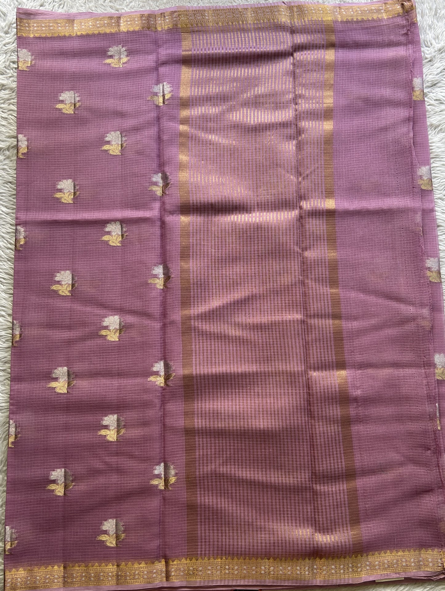Silk kota Saree Light Lavender colored Complemented with a Zari Border. - Sampradaya Designer Studio