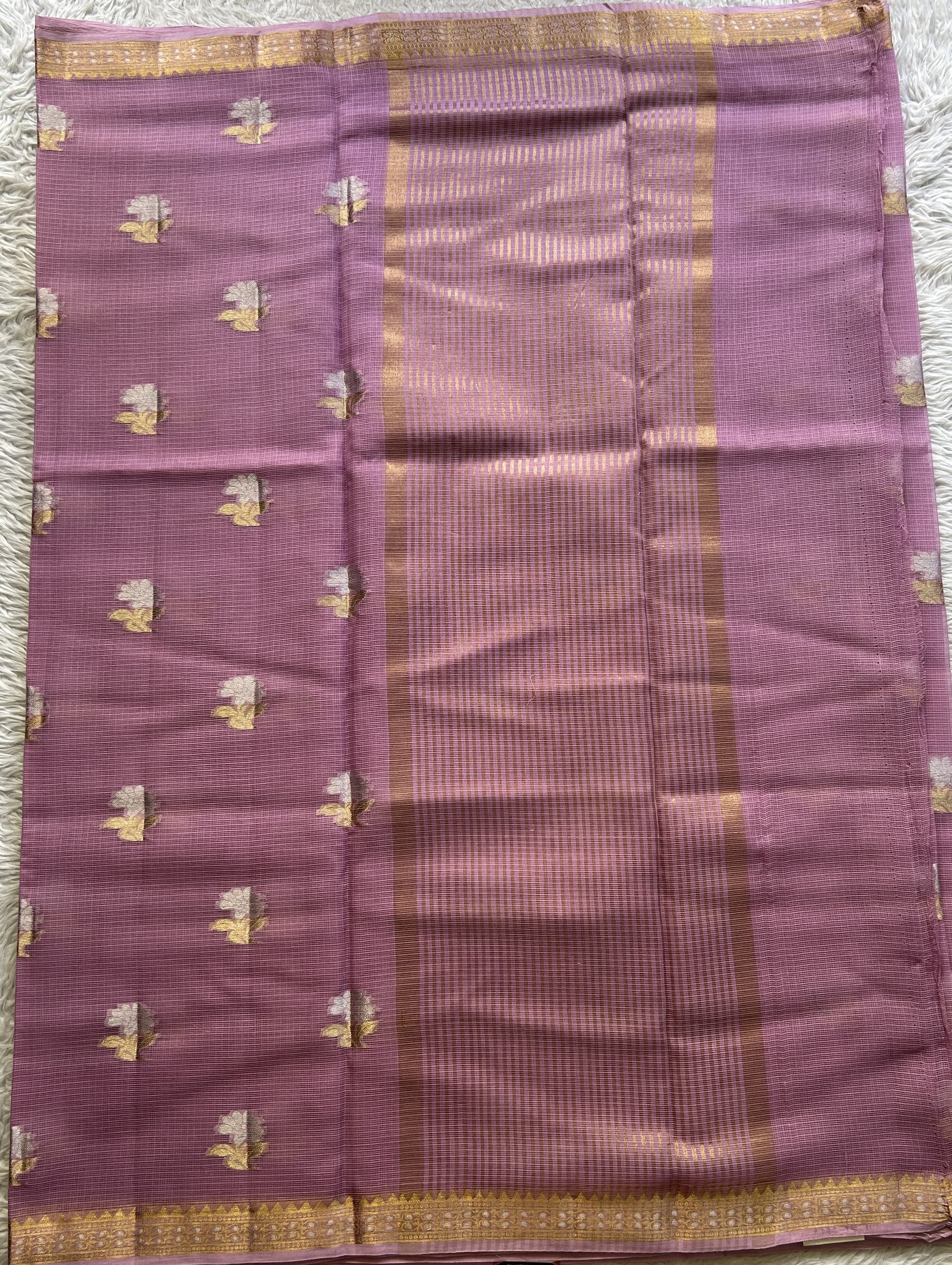 Silk kota Saree Light Lavender colored Complemented with a Zari Border. - Sampradaya Designer Studio