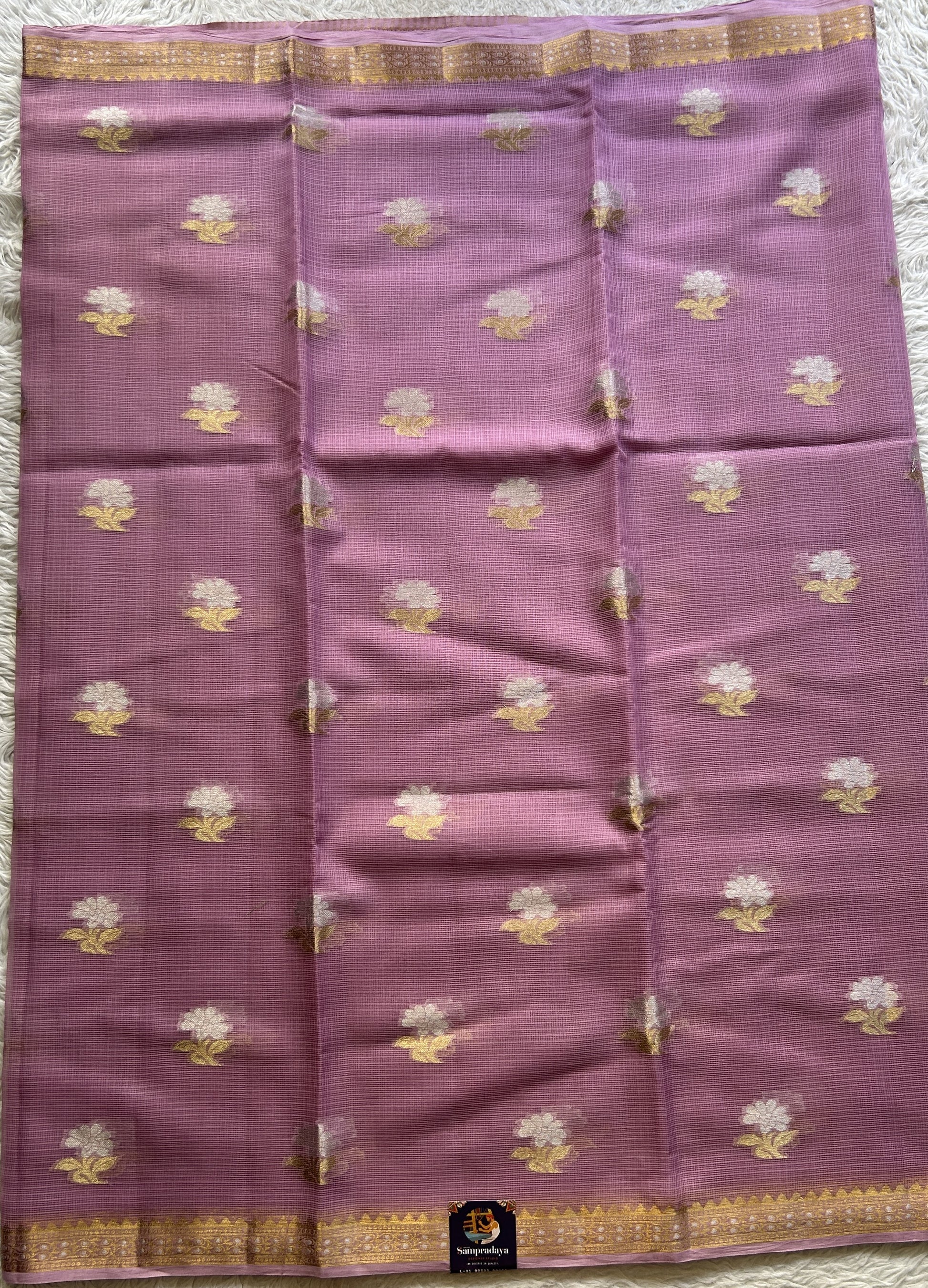 Silk kota Saree Light Lavender colored Complemented with a Zari Border. - Sampradaya Designer Studio