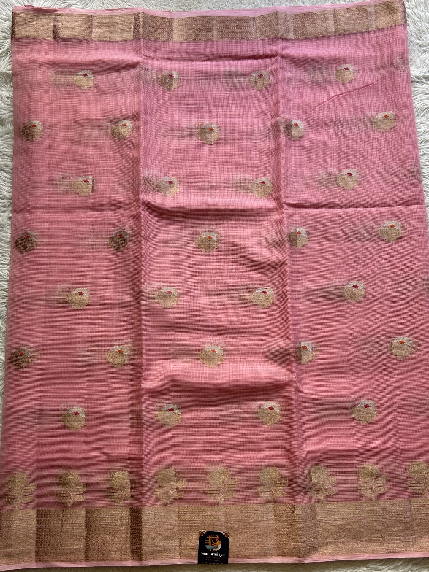 Silk kota Saree Baby Pink colored Complemented with a Zari Border. - Sampradaya Designer Studio