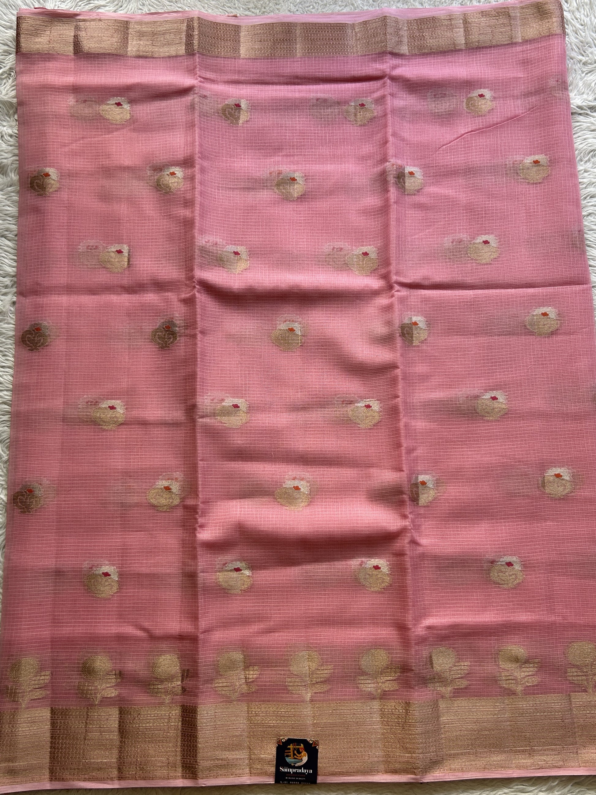 Silk kota Saree Baby Pink colored Complemented with a Zari Border. - Sampradaya Designer Studio