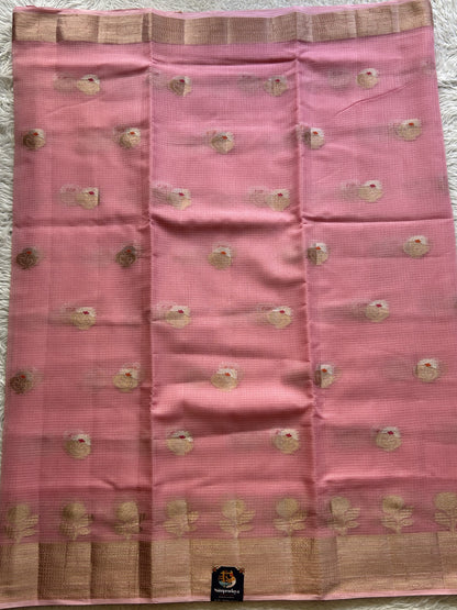 Silk kota Saree Baby Pink colored Complemented with a Zari Border. - Sampradaya Designer Studio