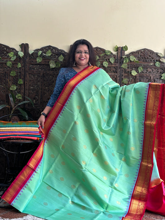 Gadwal Silk Saree Sea Green Colored Complemented With Zari Border. - Sampradaya Designer Studio
