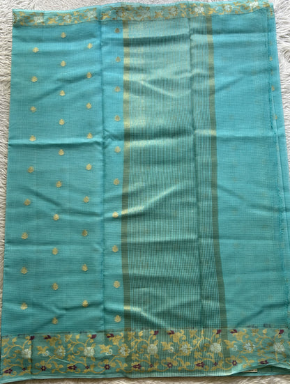 Silk kota Saree Light Blue colored Complemented with a Zari Border. - Sampradaya Designer Studio