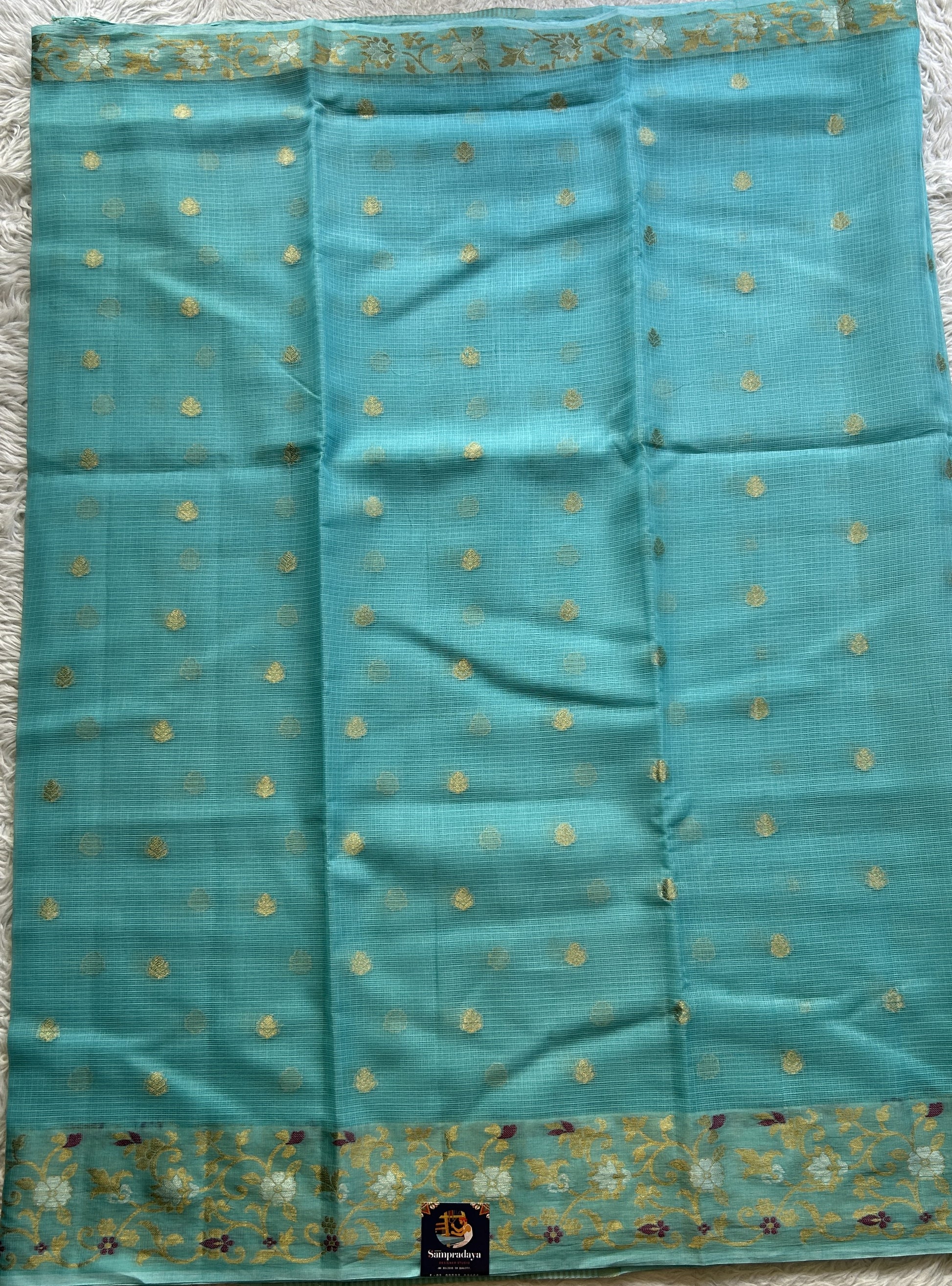 Silk kota Saree Light Blue colored Complemented with a Zari Border. - Sampradaya Designer Studio