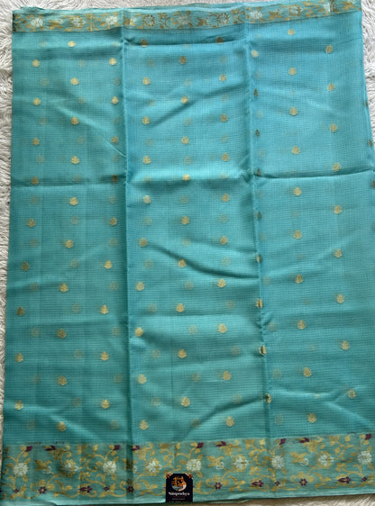 Silk kota Saree Light Blue colored Complemented with a Zari Border. - Sampradaya Designer Studio