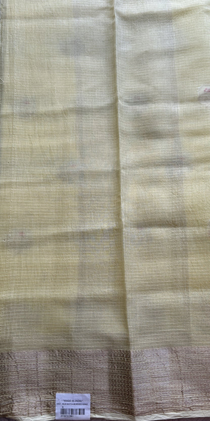 Silk kota Saree Light Yellow colored Complemented with a Zari Border. - Sampradaya Designer Studio