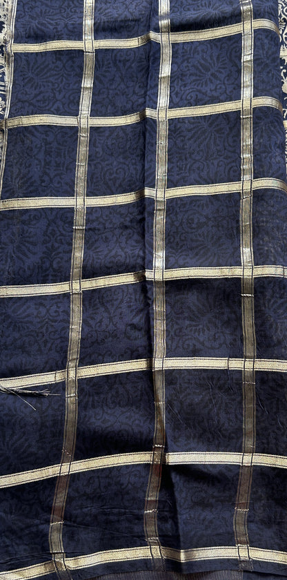 Dola Crepe Saree Navy Blue Colored Complemented with a Borderless. - Sampradaya Designer Studio