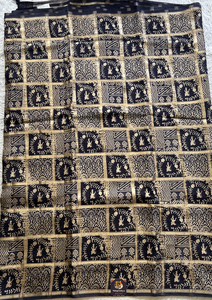 Dola Crepe Saree Navy Blue Colored Complemented with a Borderless. - Sampradaya Designer Studio