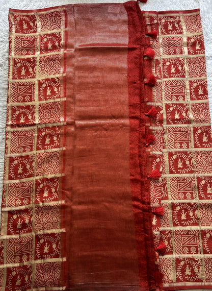 Dola Crepe Saree Red Colored Complemented with a Borderless. - Sampradaya Designer Studio